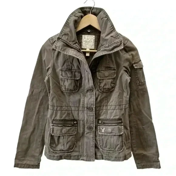 American Eagle Outfitters Jacket Utility Military Cargo Field Cotton Brown XS - Picture 2 of 16